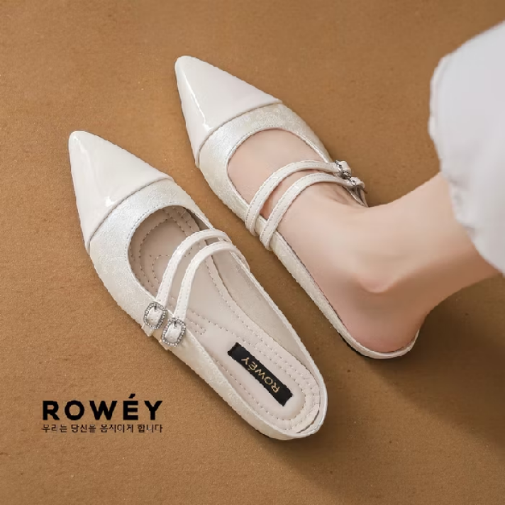 ROWEY Sepatu Sandal Flat Mules Korea Murah Beverly - Gambar 2