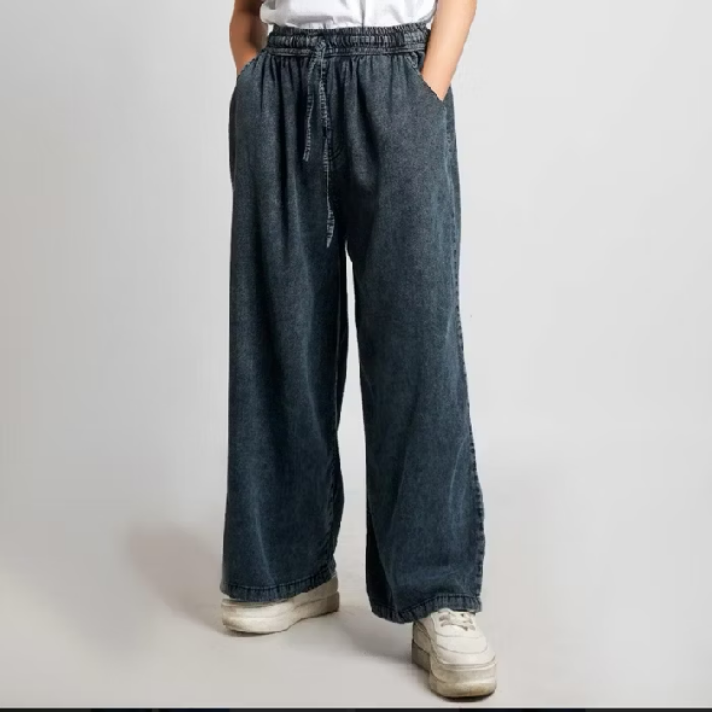 Celana Kulot Panjang Jeans Wanita Fit Super Jumbo 100kg Bigsize Jumbo Pinggang Karet Coco DLINE - Gambar 2